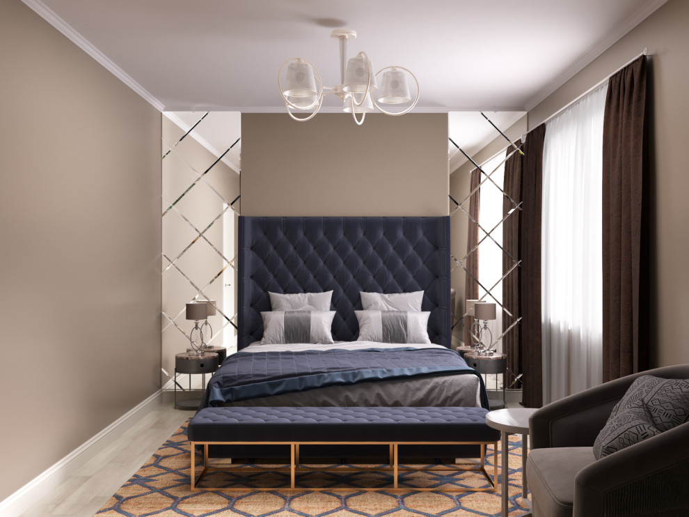 Визуализация кухни-гостиной и спальни в коттедже