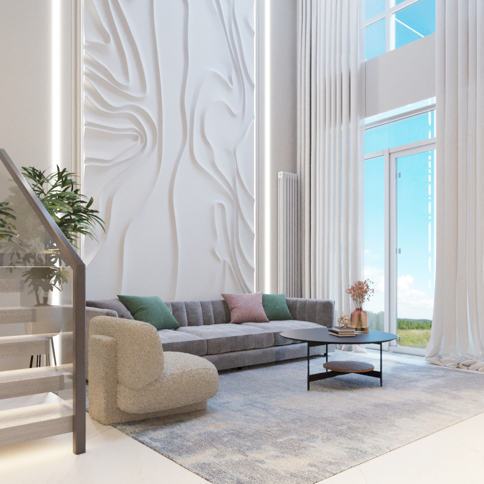 Интерьер дома, с мрамором и яркими акцентами