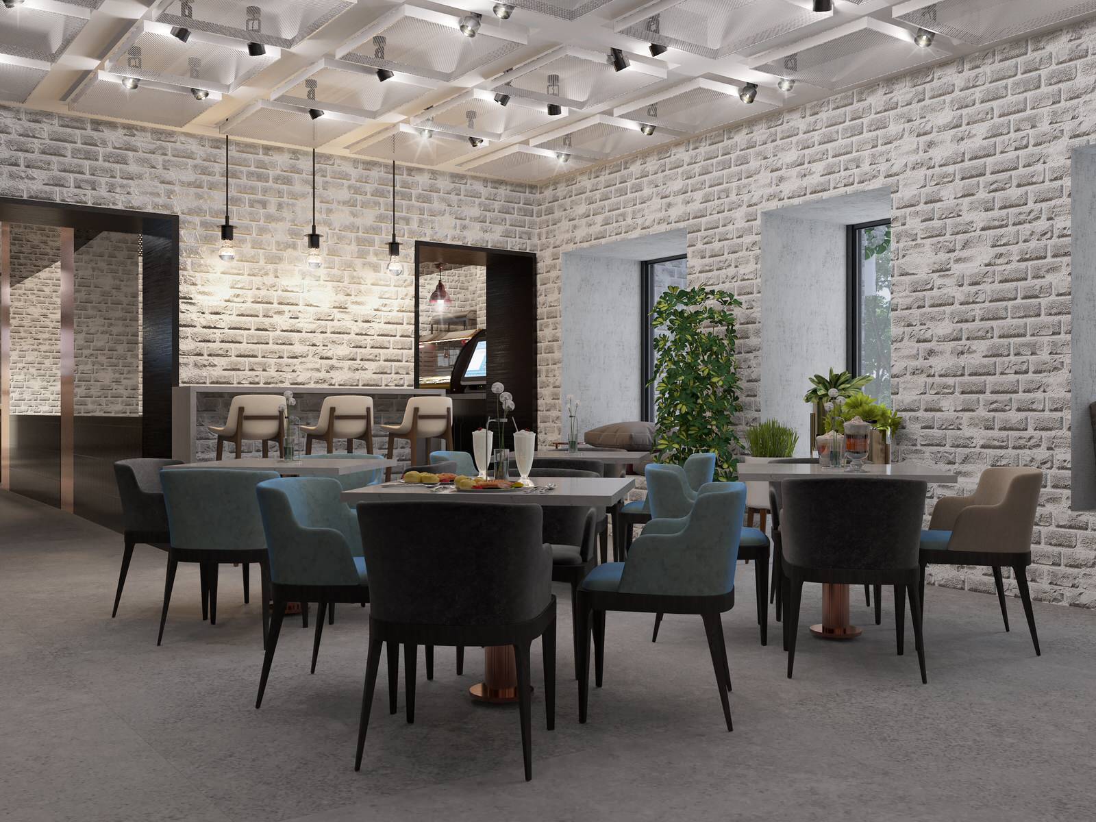 Interior visualisation of food court Manor of Food in the center of Moscow