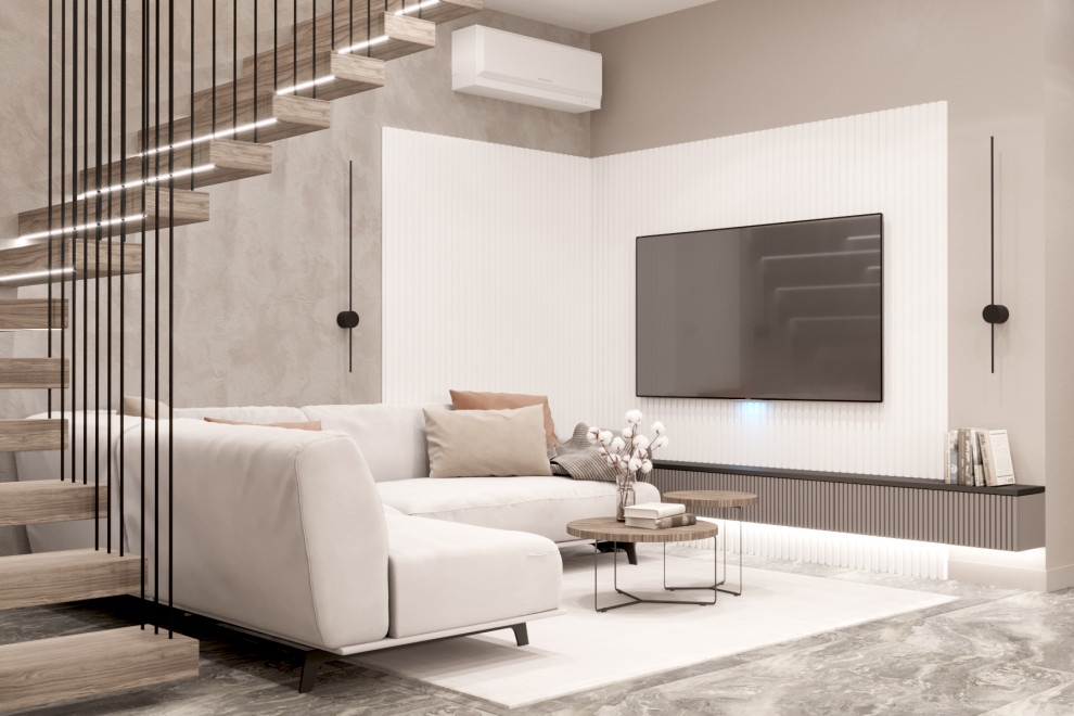 Обложка проекта: Кухня-гостиная в мягких оттенках