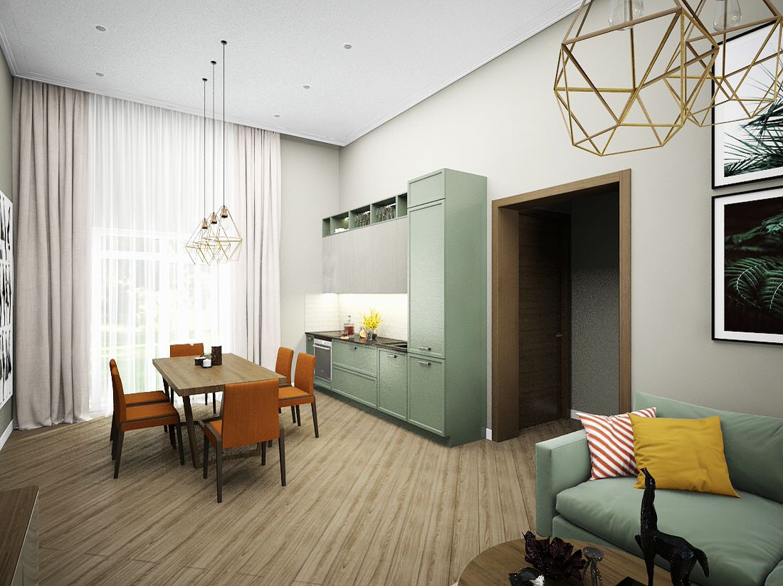 Проект гостиной в коттеджном посёлке "Найди" в Игермане