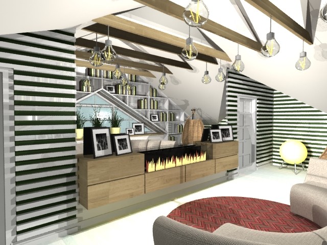 гостиная на мансардном этаже с библиотекой