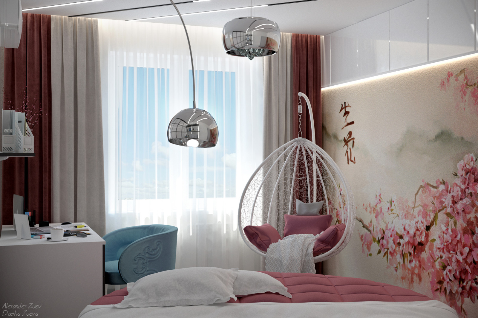 Дизайн спальни для девушки в таунхаусе, ЖК "Немецкая деревня", г. Краснодар