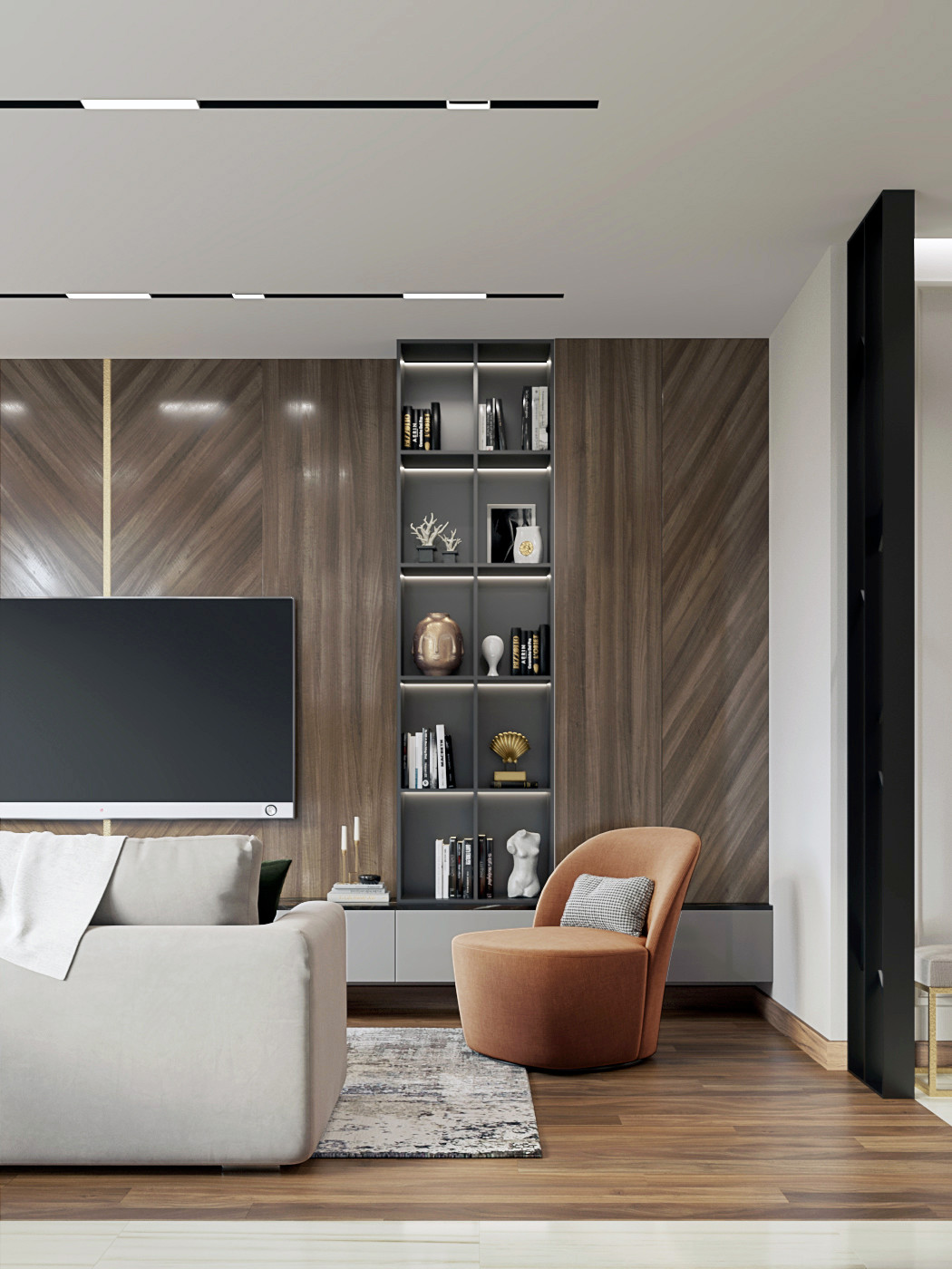 Современная городская квартира с панорамным остеклением в стиле ар-деко