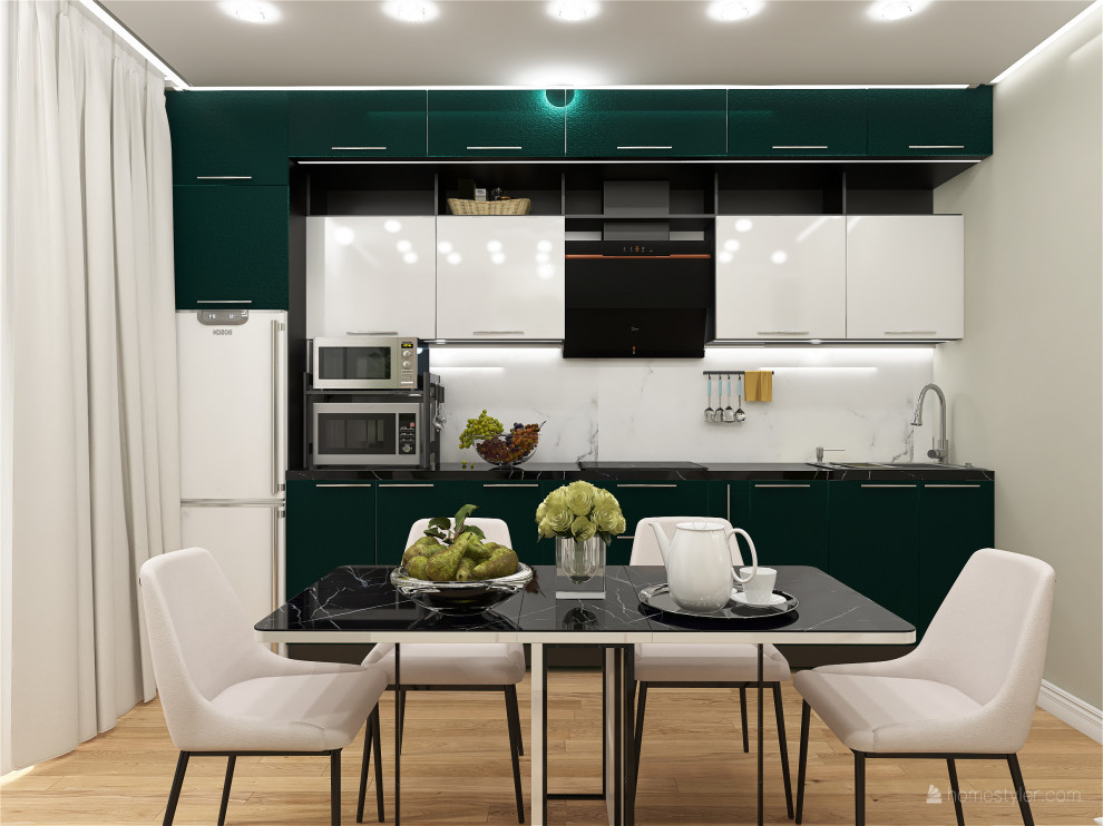 Квартира для семьи из трех человек с акцентами зеленого