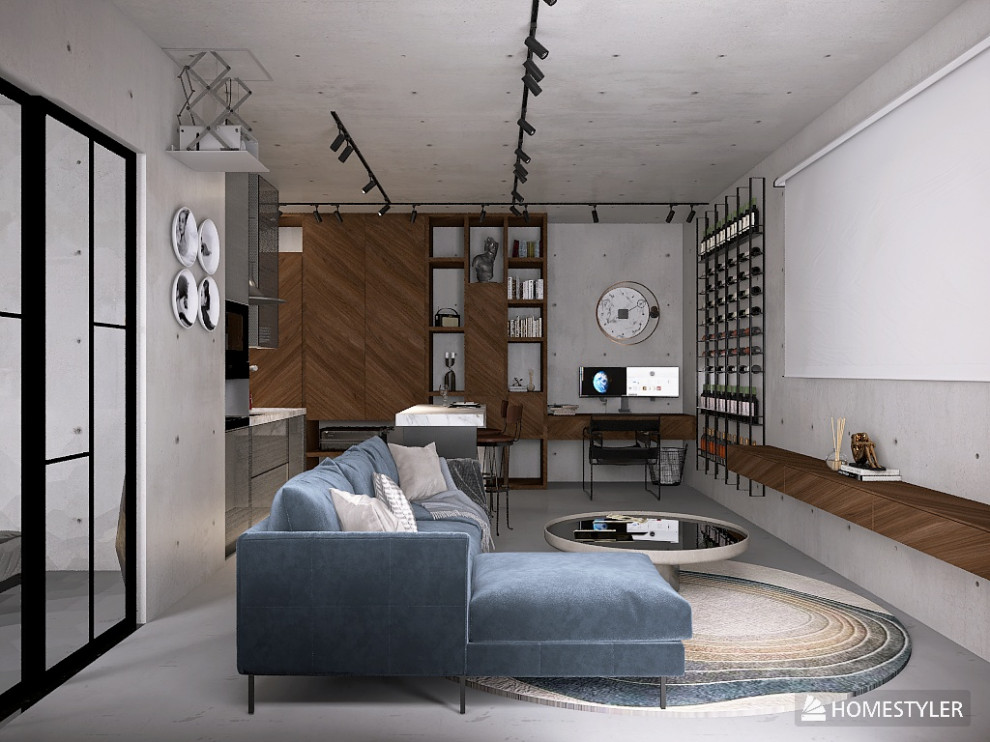 Однокомнатная квартира в стиле Industrial для режиссера с большим псом