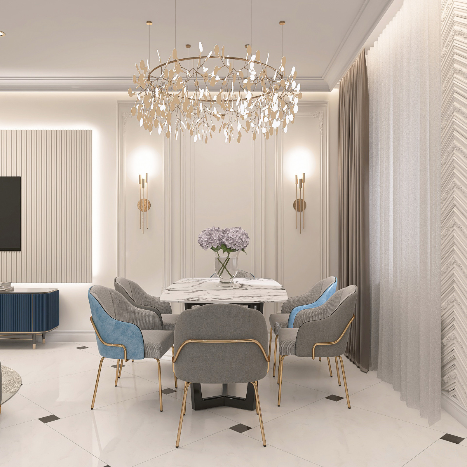 Кухня-гостиная с шиком современной классики