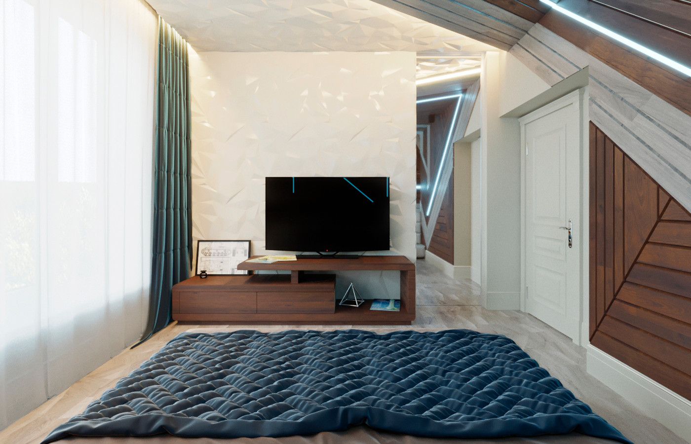 Второй этаж загородного дома, пространство спален в доме, 2020 г.