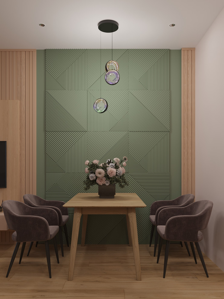 Уютная кухня-гостиная с вечерним сценарием освещения