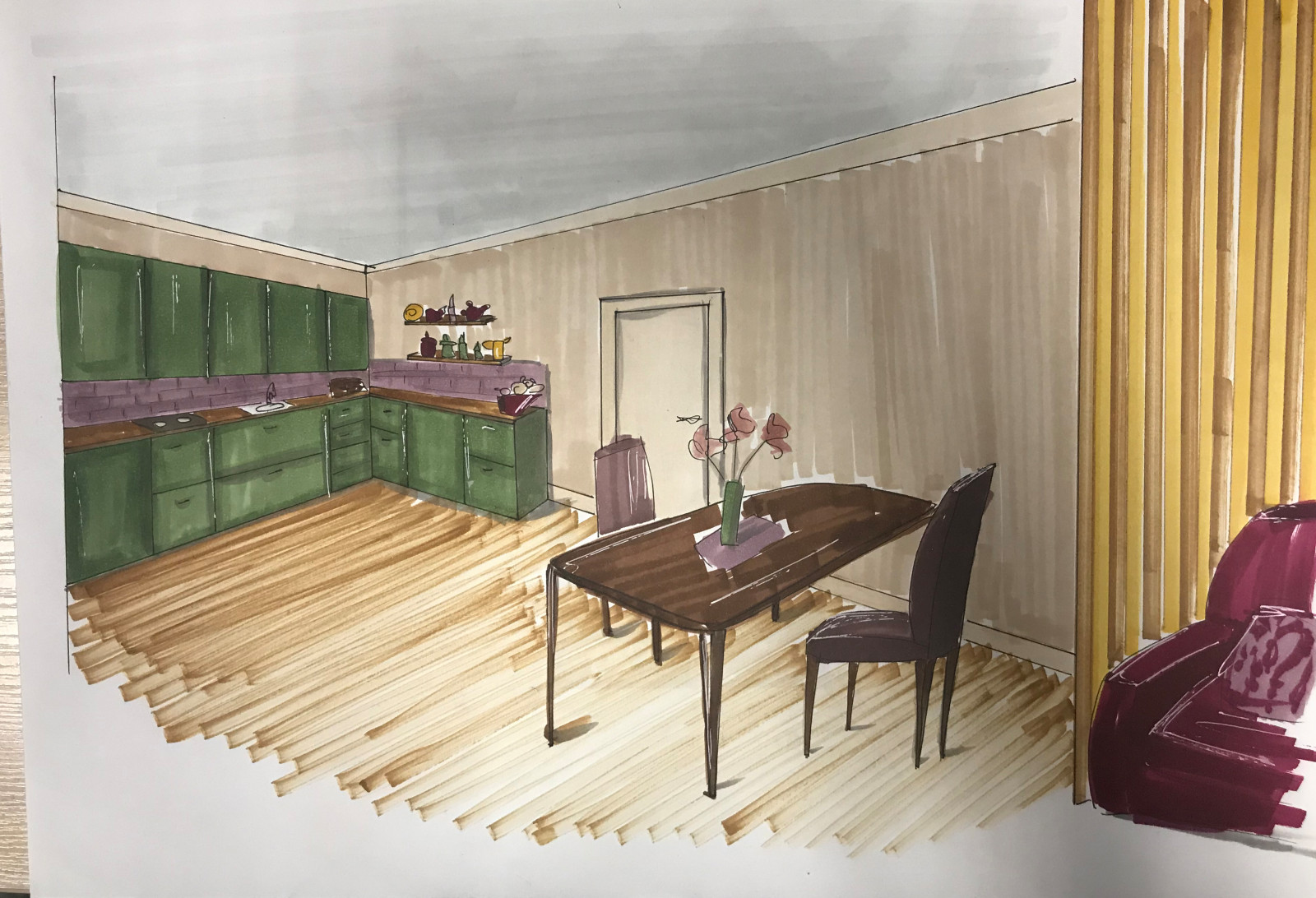 скетч кухни-гостиной