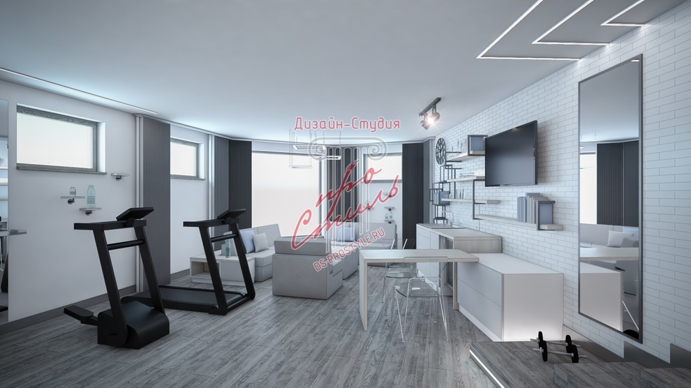 Загородный дом. Спортзал в цокольном этаже.