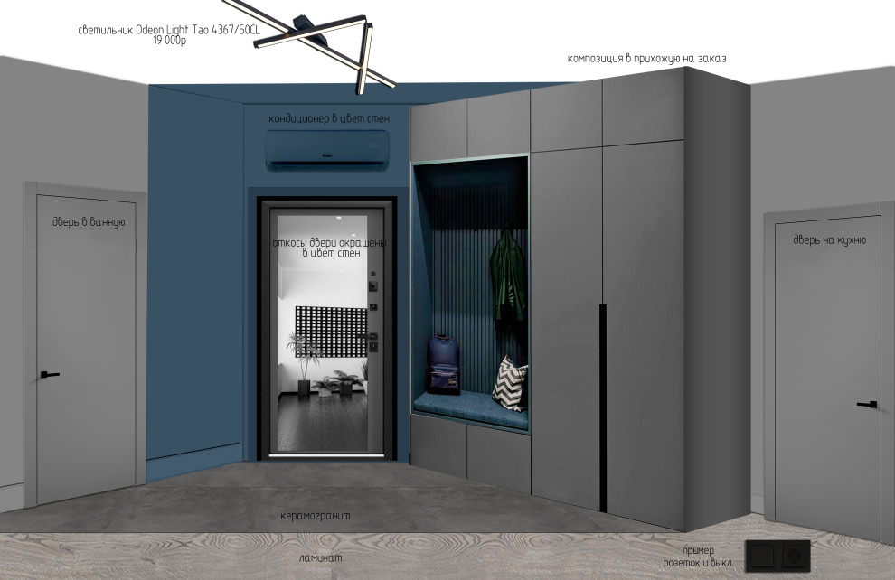 Эскизный проект с коллажами для 1-комнатной квартиры