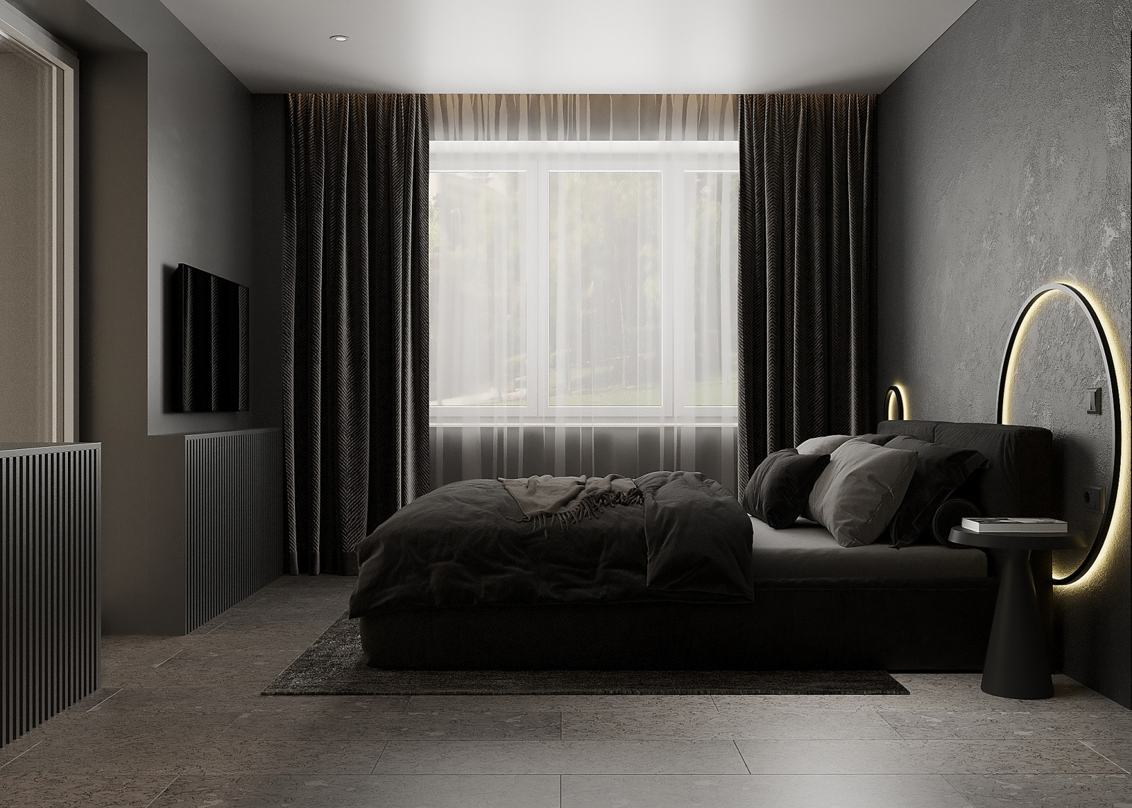 Минималистичная квартира с тёмной спальней