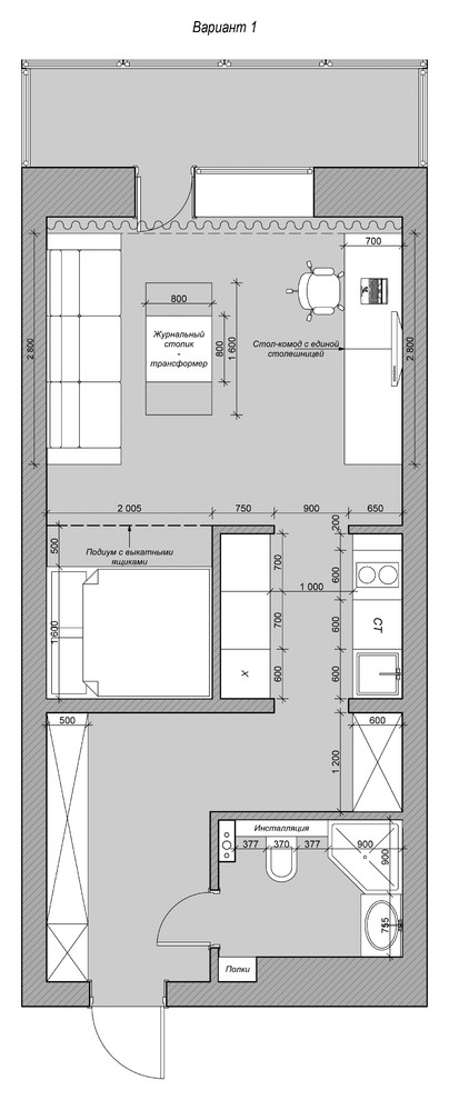 Варианты планировочного решения квартиры-студии