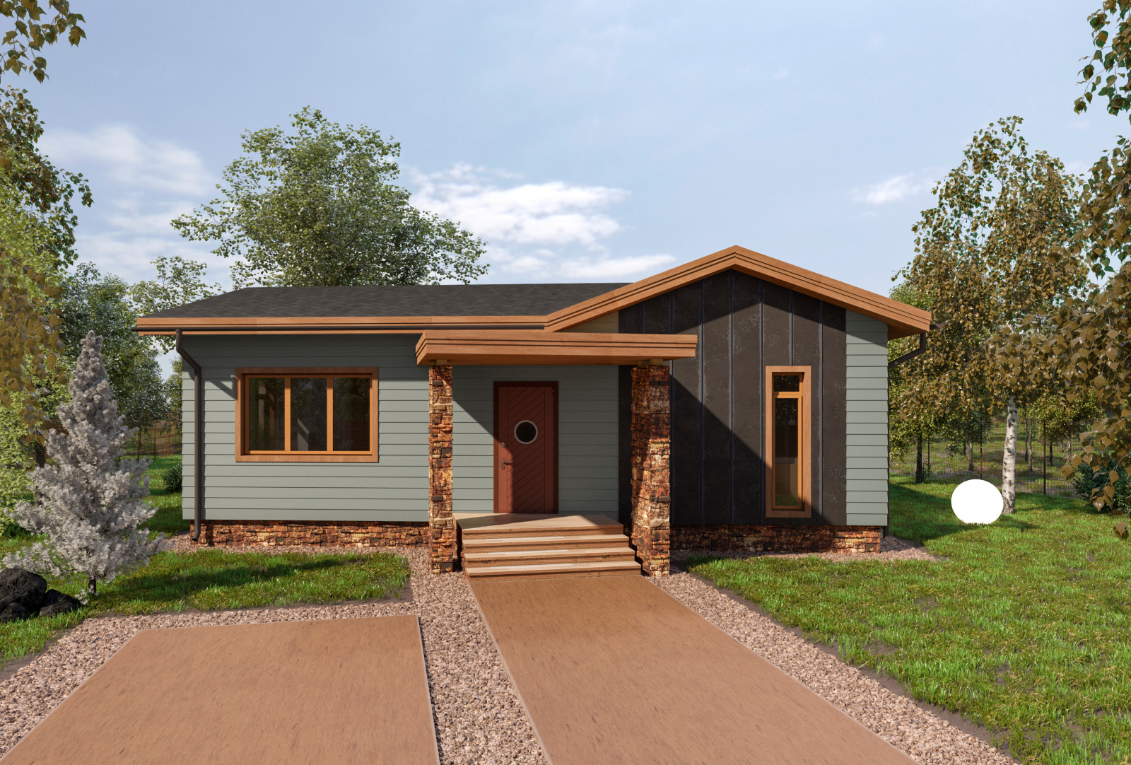 Эскизный проект. Одноэтажный дачный дом. Тульская область. 2020 г.