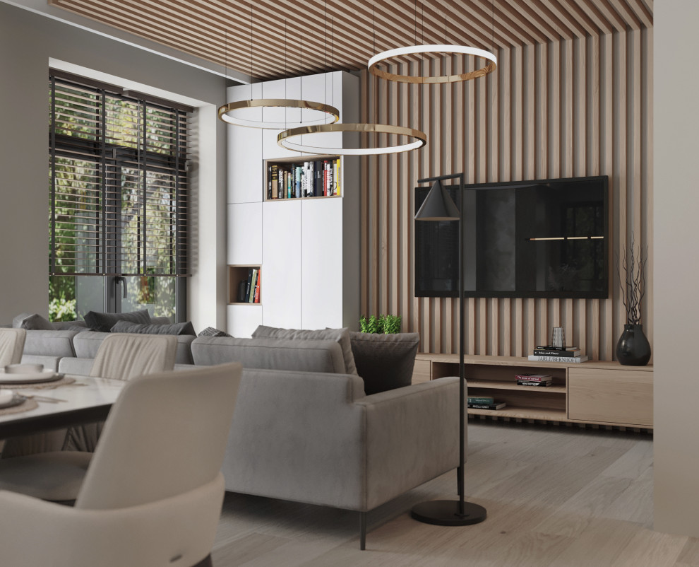 Кухня-гостиная в светлых тонах