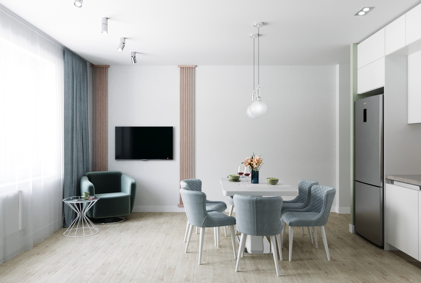 Эко минимализм в трёхкомнатной ЖК Маршал Град