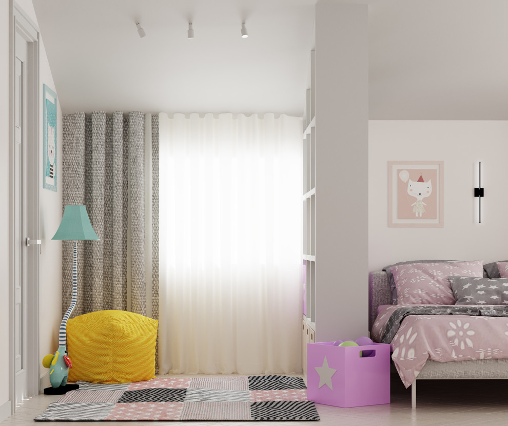 Дизайн интерьера детской комнаты на мансардном этаже 13,4м2