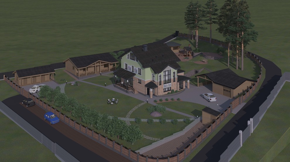 Загородный дом с ландшафтом