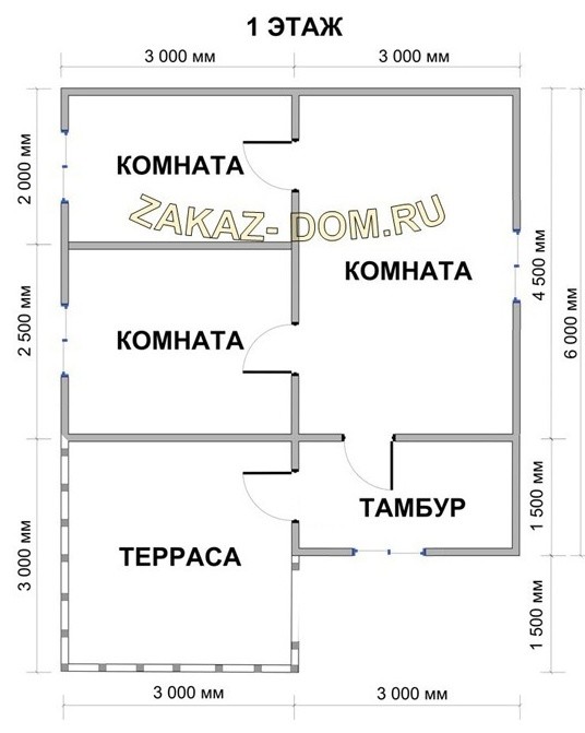Одноэтажный Дом из бруса (6х7,5 м) - Проект № Д-20