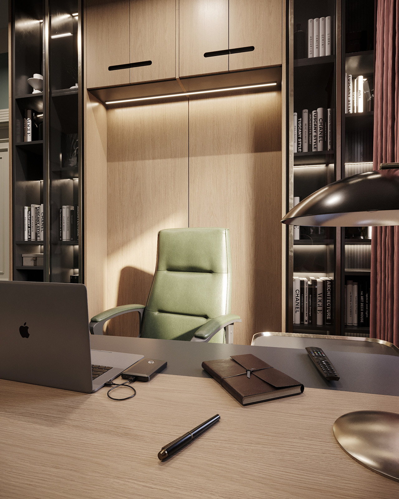 Дизайн и 3д-визуализация кабинета в загородном доме. Вариант 2.