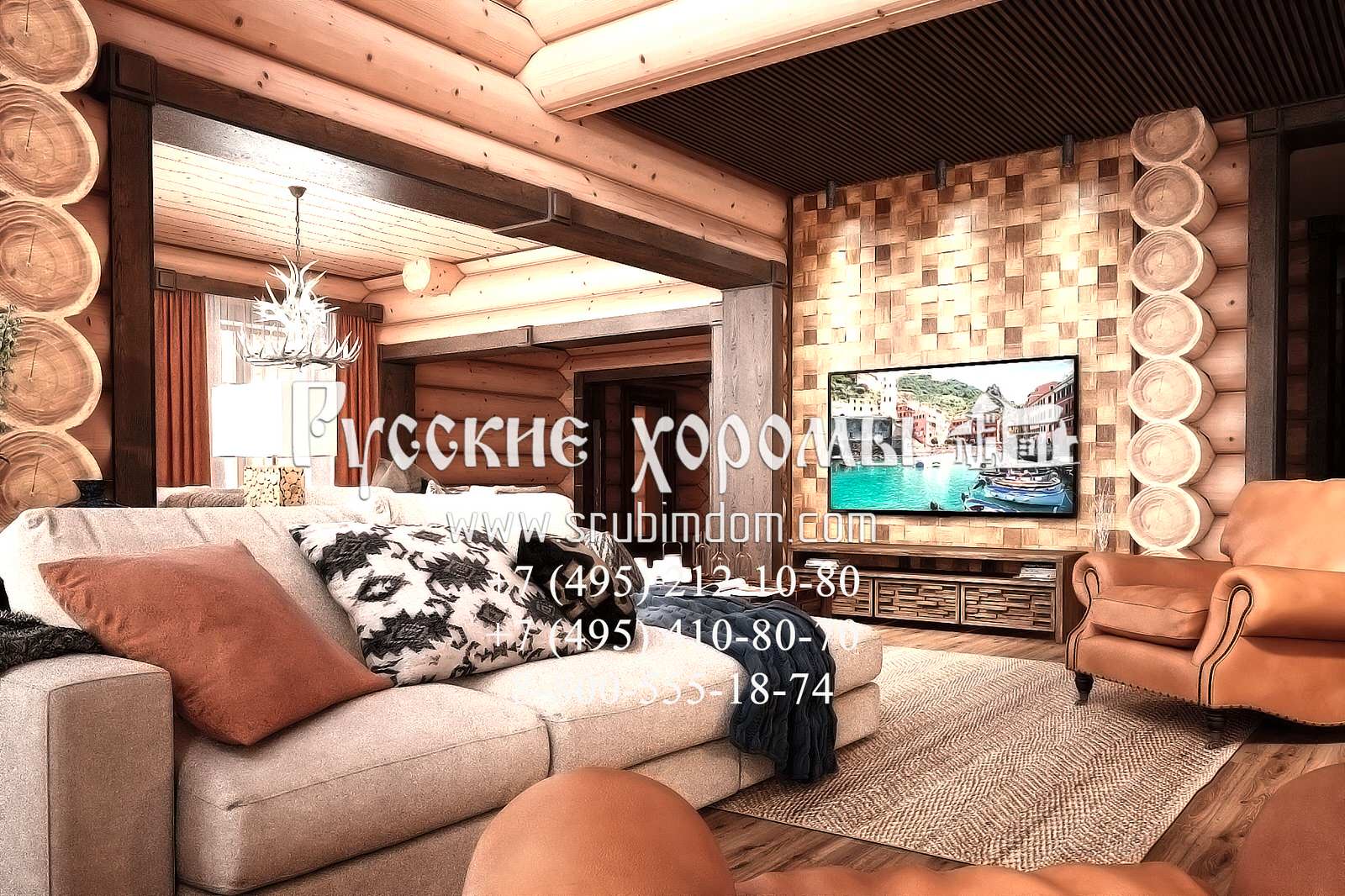 Обложка проекта: Дизайн бревенчатого дома - гостиная