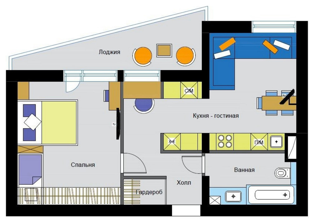Перепланировка: Двухкомнатные квартиры в домах серии II-68-04