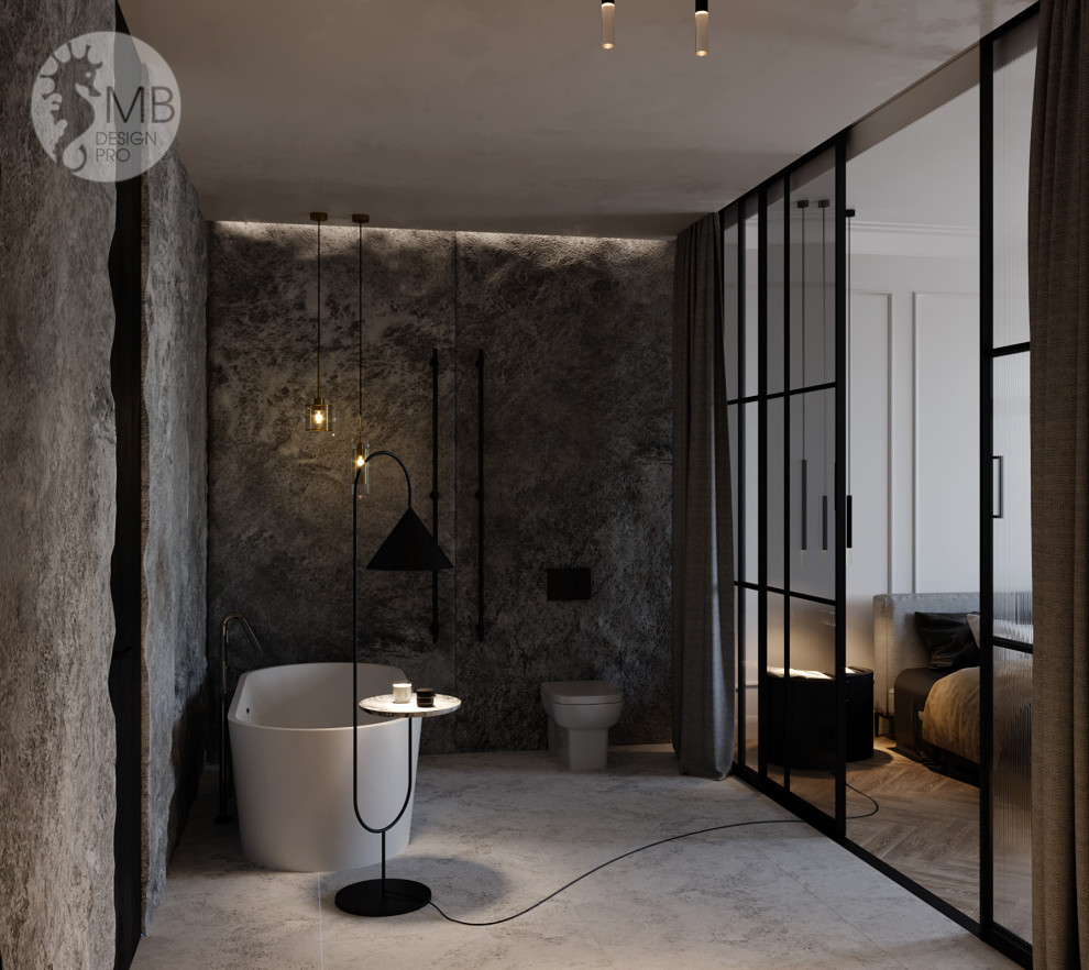 Gray stone. Спальня, совмещенная с ванной комнатой