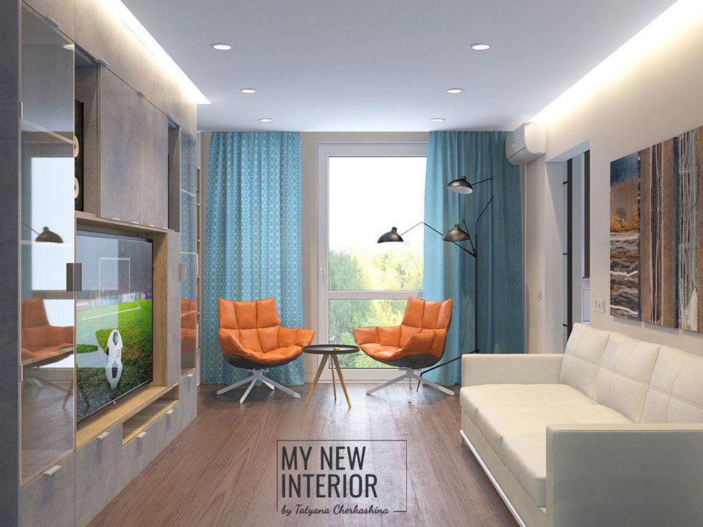 Дизайн трехкомнатной квартиры в современном стиле - 95 кв.м. кухня и гостиная