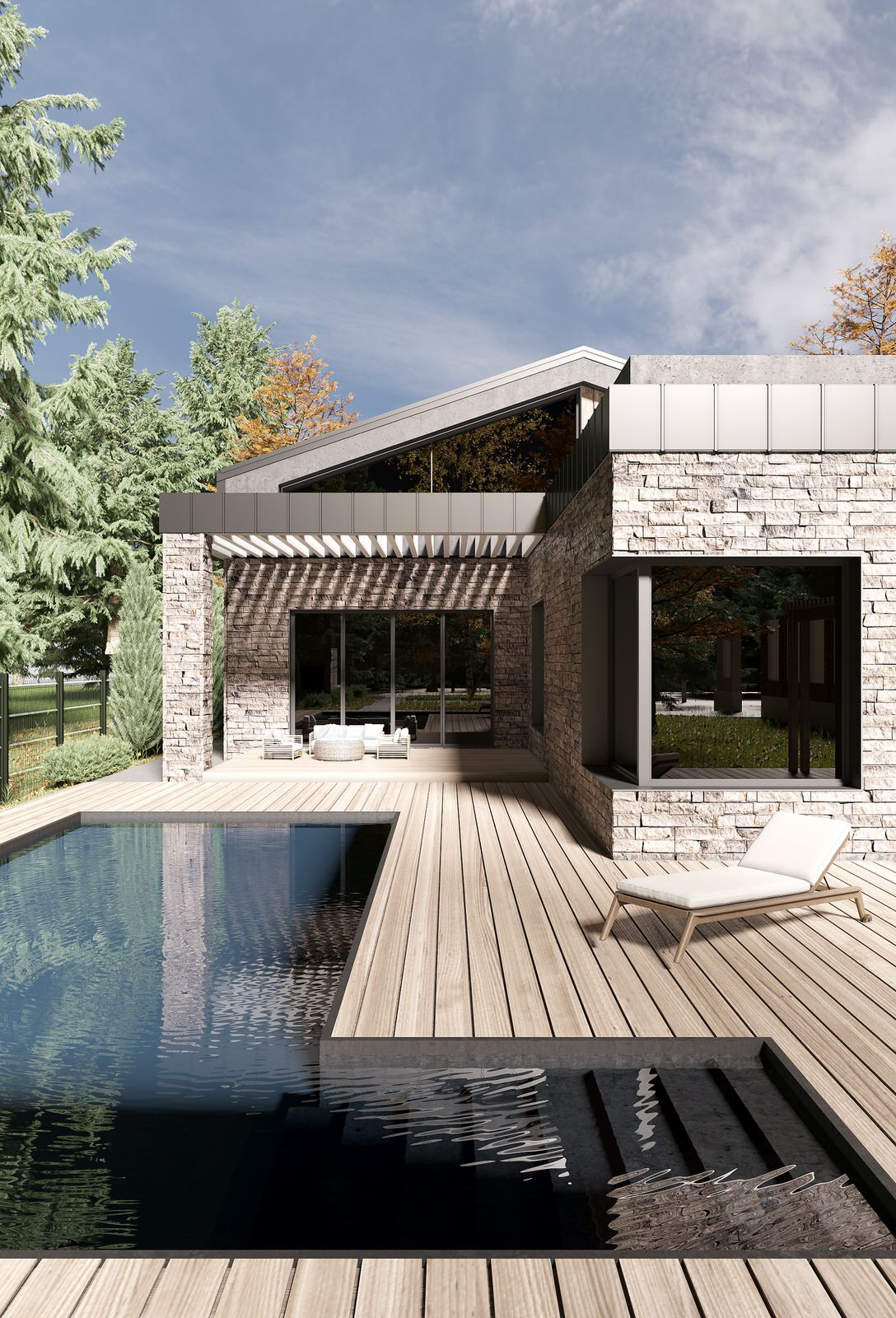 Одноэтажный дом с бассейном