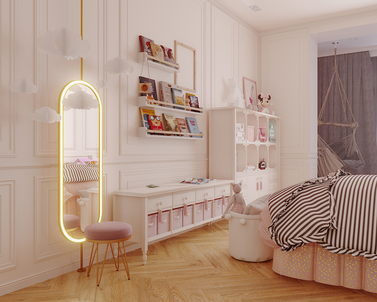 Дизайн-проект квартиры 120 кв.м.  Детская для девочки (старшая)