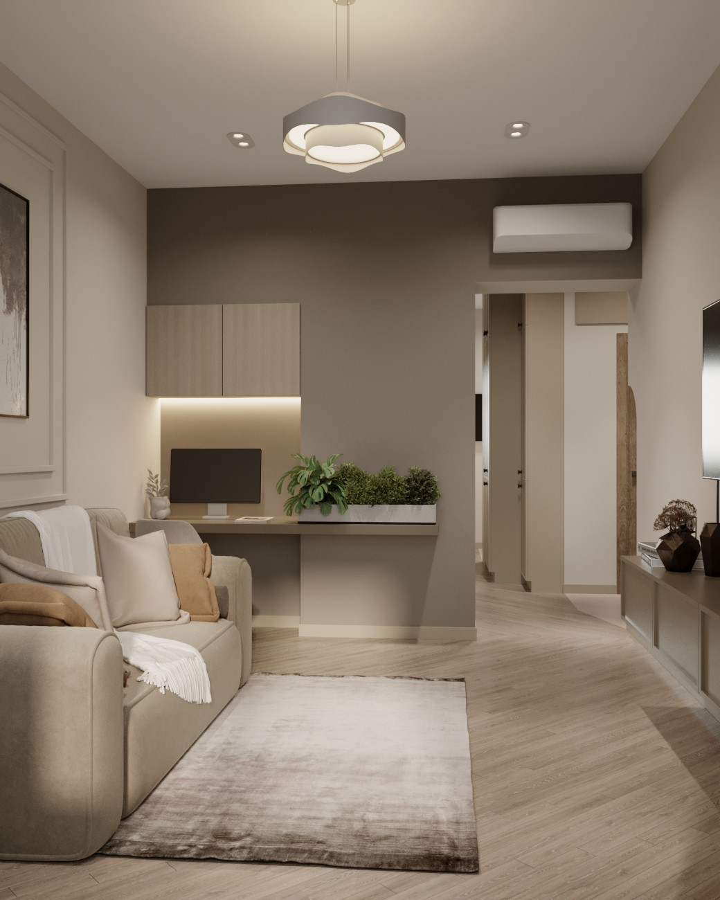 Современный дизайн интерьера в мягких, природных тонах