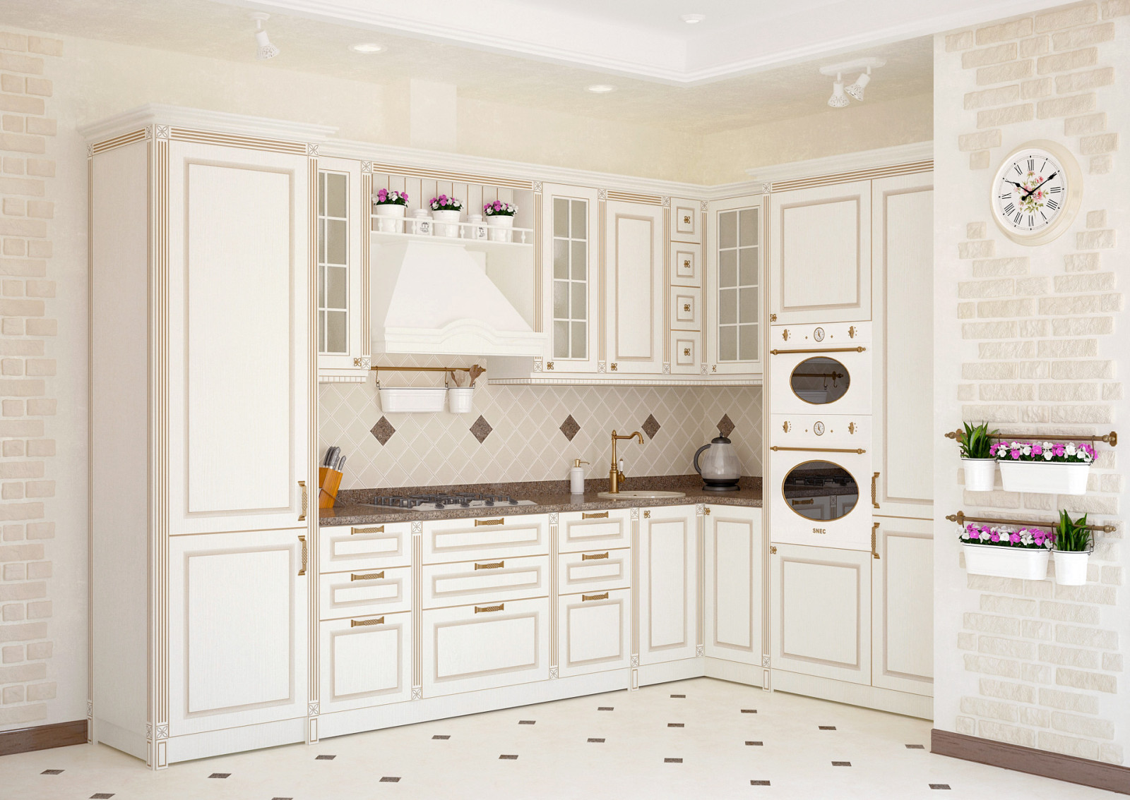 Обложка проекта: Светлая классическая кухня с элементами кантри стиля