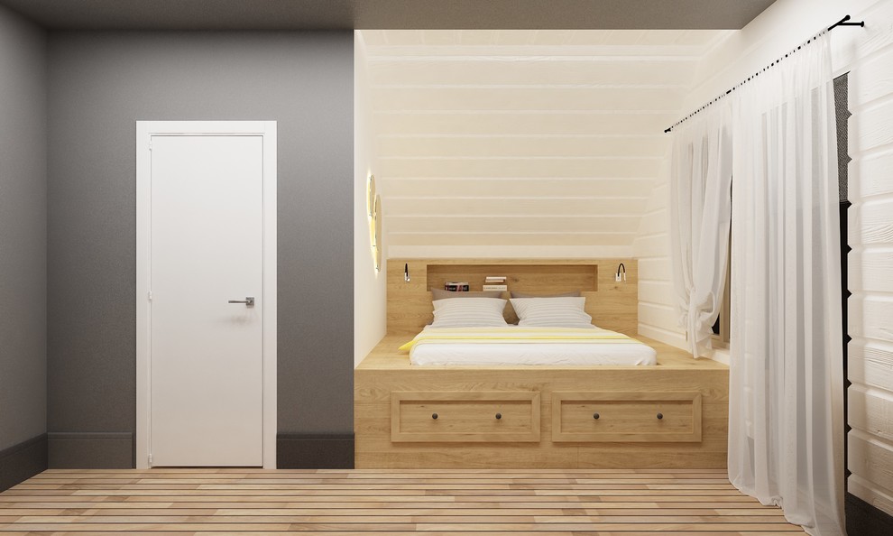 Интерьер загородного дома из оцилиндрованного бруса.