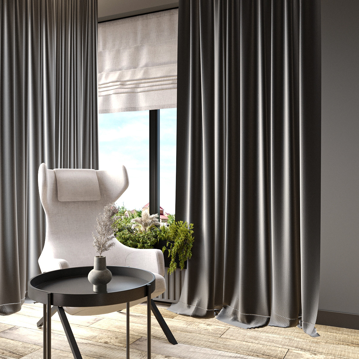 Современные оттенки серого и уютного дерева)