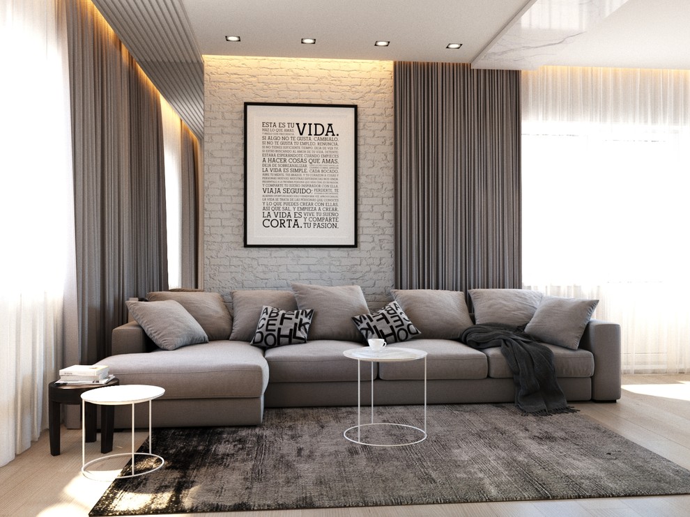 Дизайн интерьера гостиной-кухни в коттедже