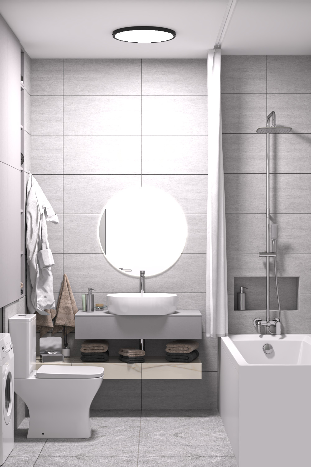 Серый монохром. Проект однокомнатной квартиры для сдачи