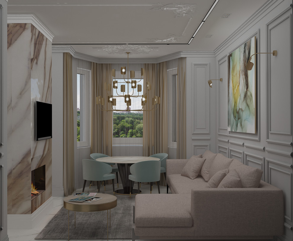 2-ух комнатная квартира в стиле Контемпорари. Кухня-гостиная