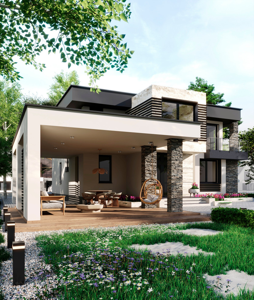 Modern Facade with Garden Design