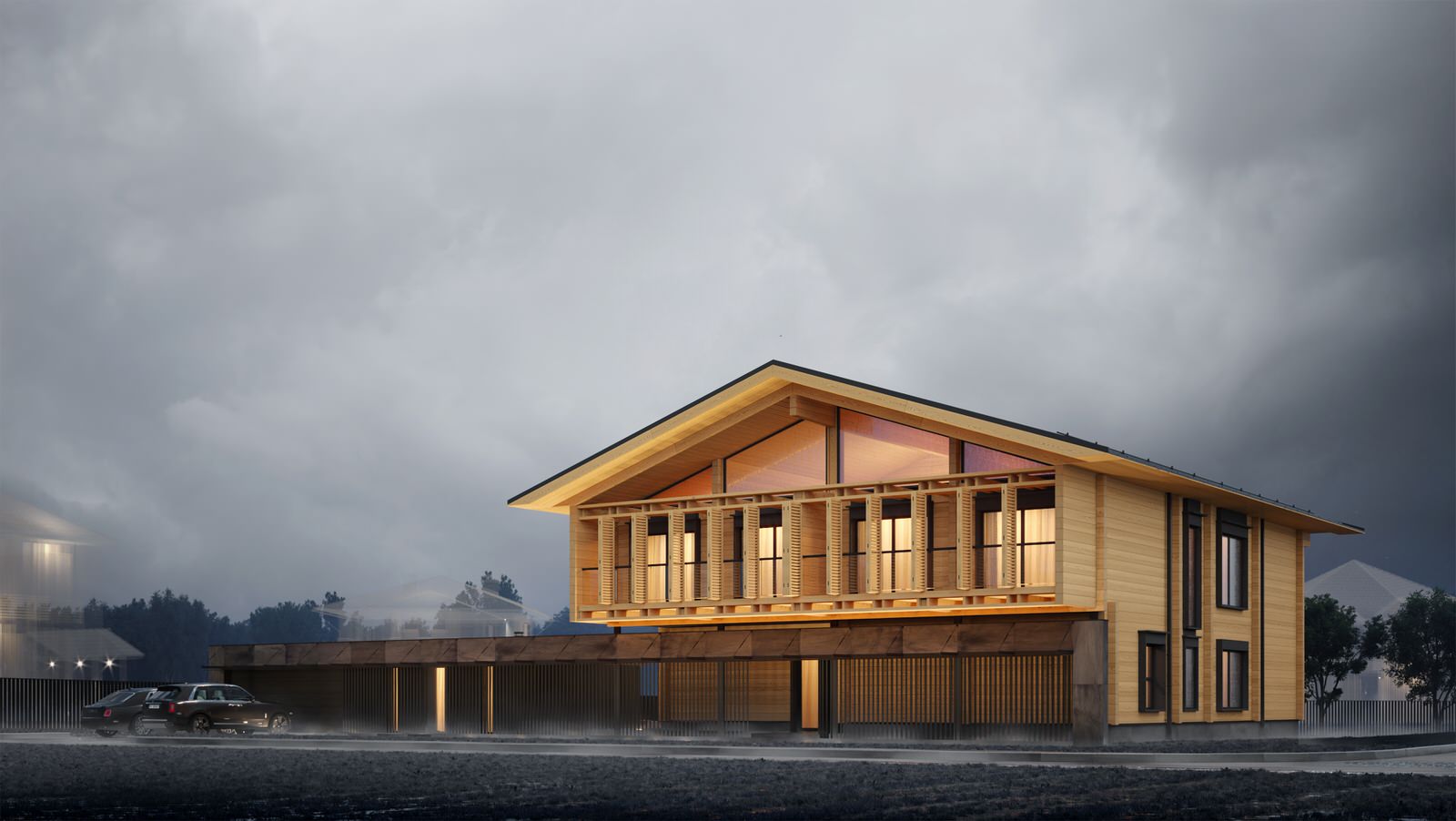 Обложка проекта: Индивидуальный жилой комплекс из дерева, камня и стекла / 650 м.кв