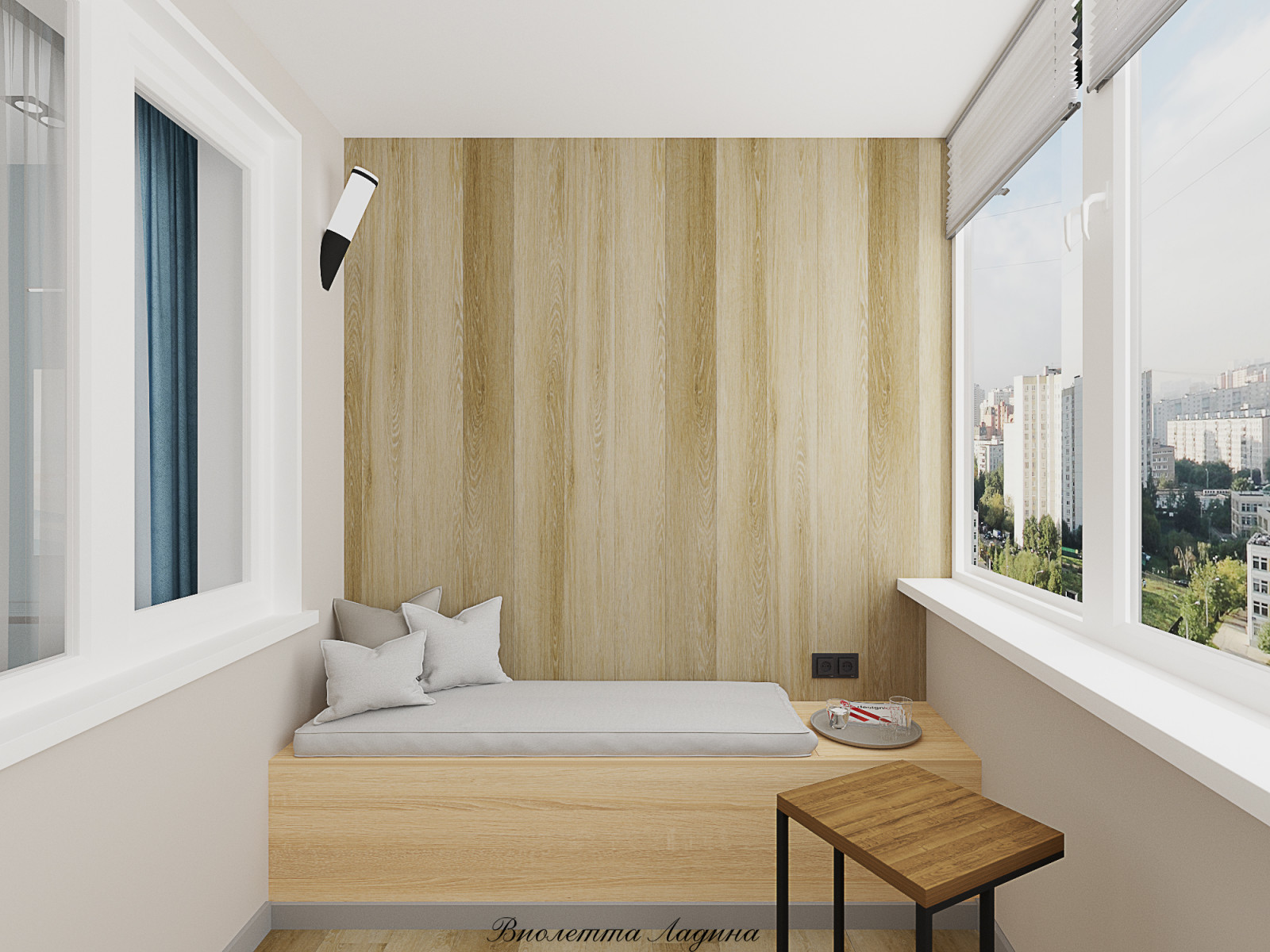 Трешка в панельном доме в современном стиле с голубым акцентом.