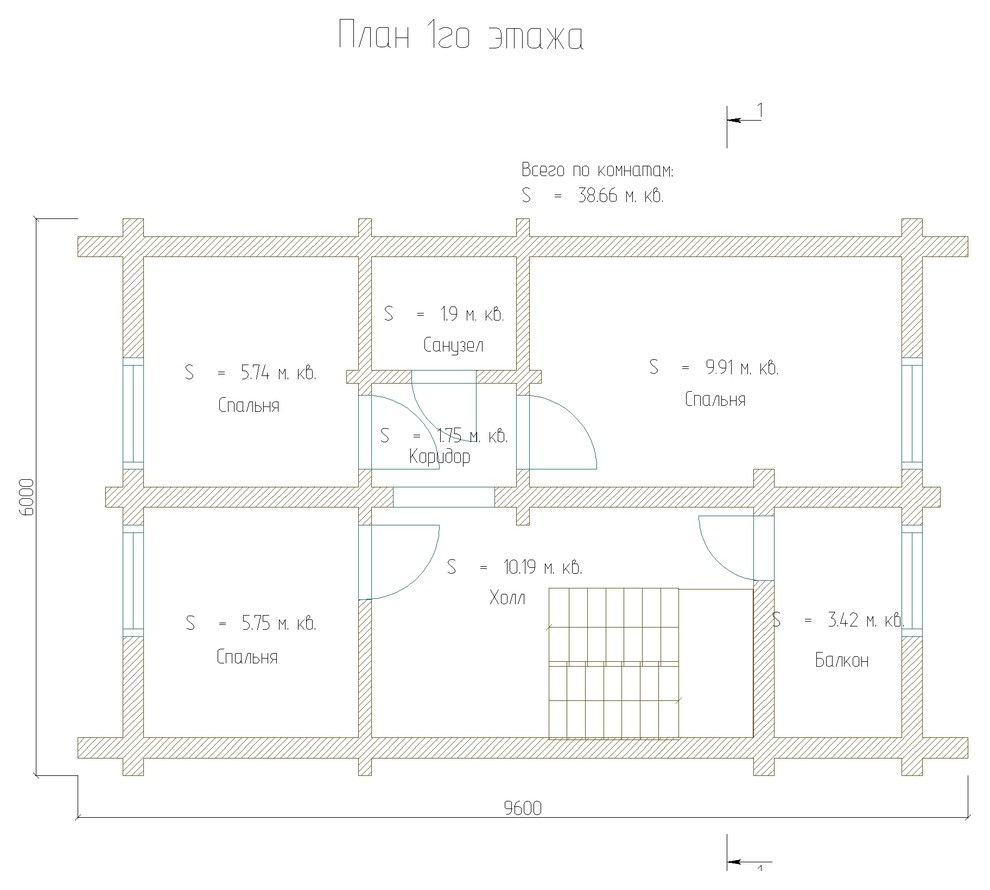 Двухэтажный дом 78м2 из бруса 220х140 — проект 192