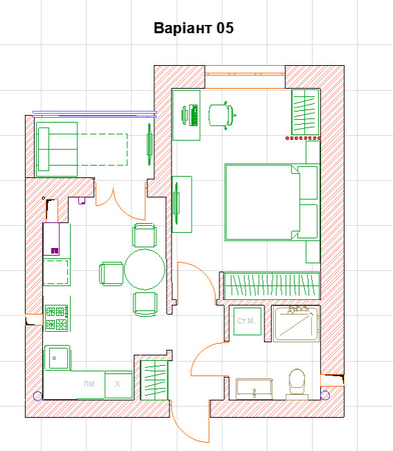 Planungslösung 37m2 (Planning solution 37 sq m)