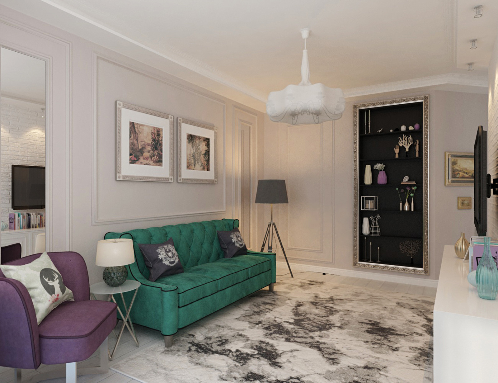 черно-белая гостиная