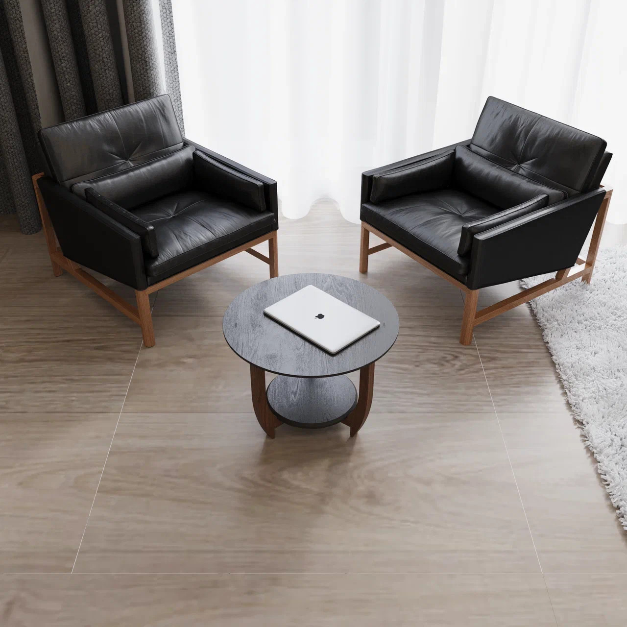 Обложка проекта: Журнальный столик ДОМОВОЙ в гостиной с кожаным диваном