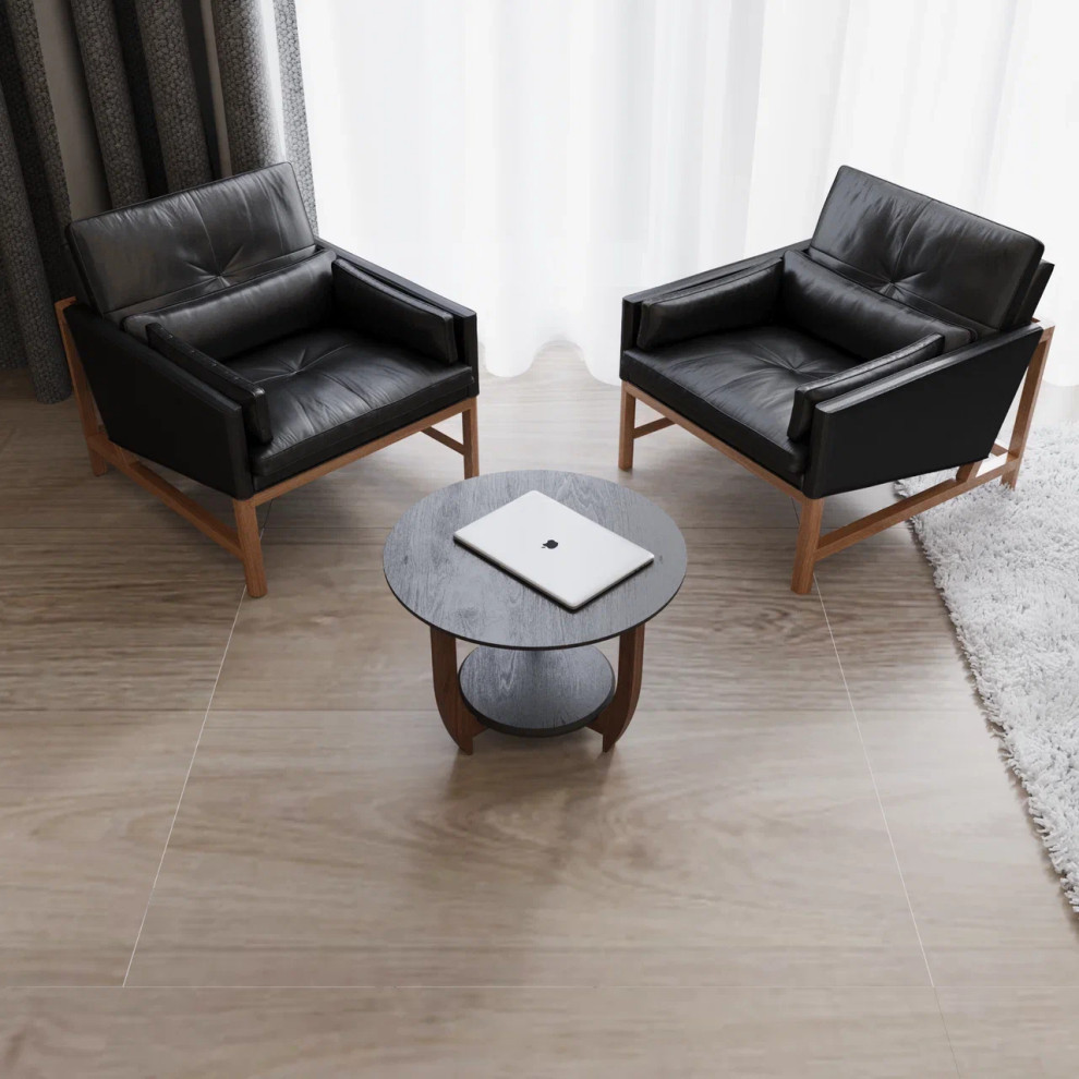 Обложка проекта: Журнальный столик ДОМОВОЙ в гостиной с кожаным диваном