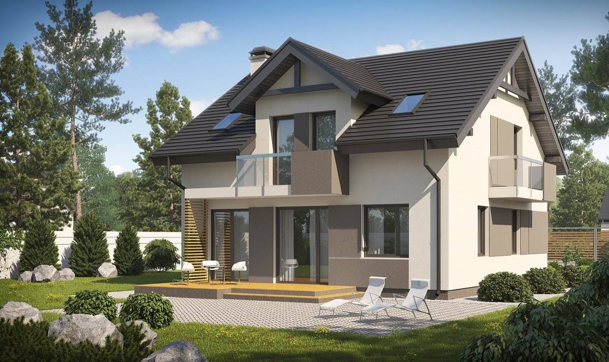 Обложка проекта: Дом с мансардным вторым этажом, балконом и четырьмя спальнями