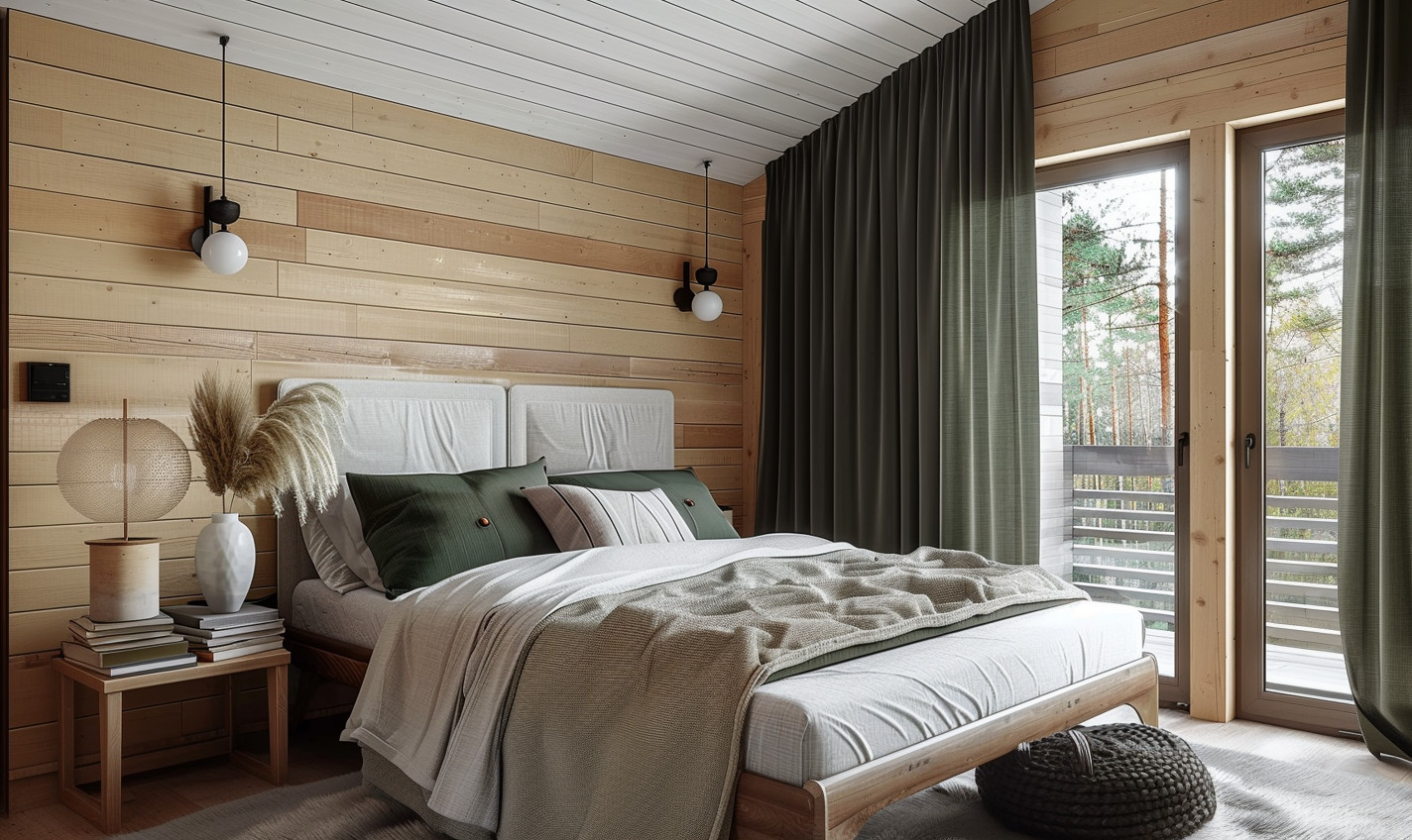 Современный интерьер дома из клееного бруса, 150 м2