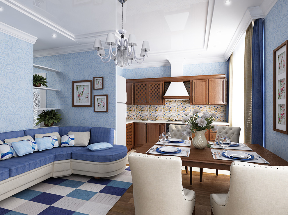 Обложка проекта: Интерьер кухни - гостиной в двухкомнатной квартире.