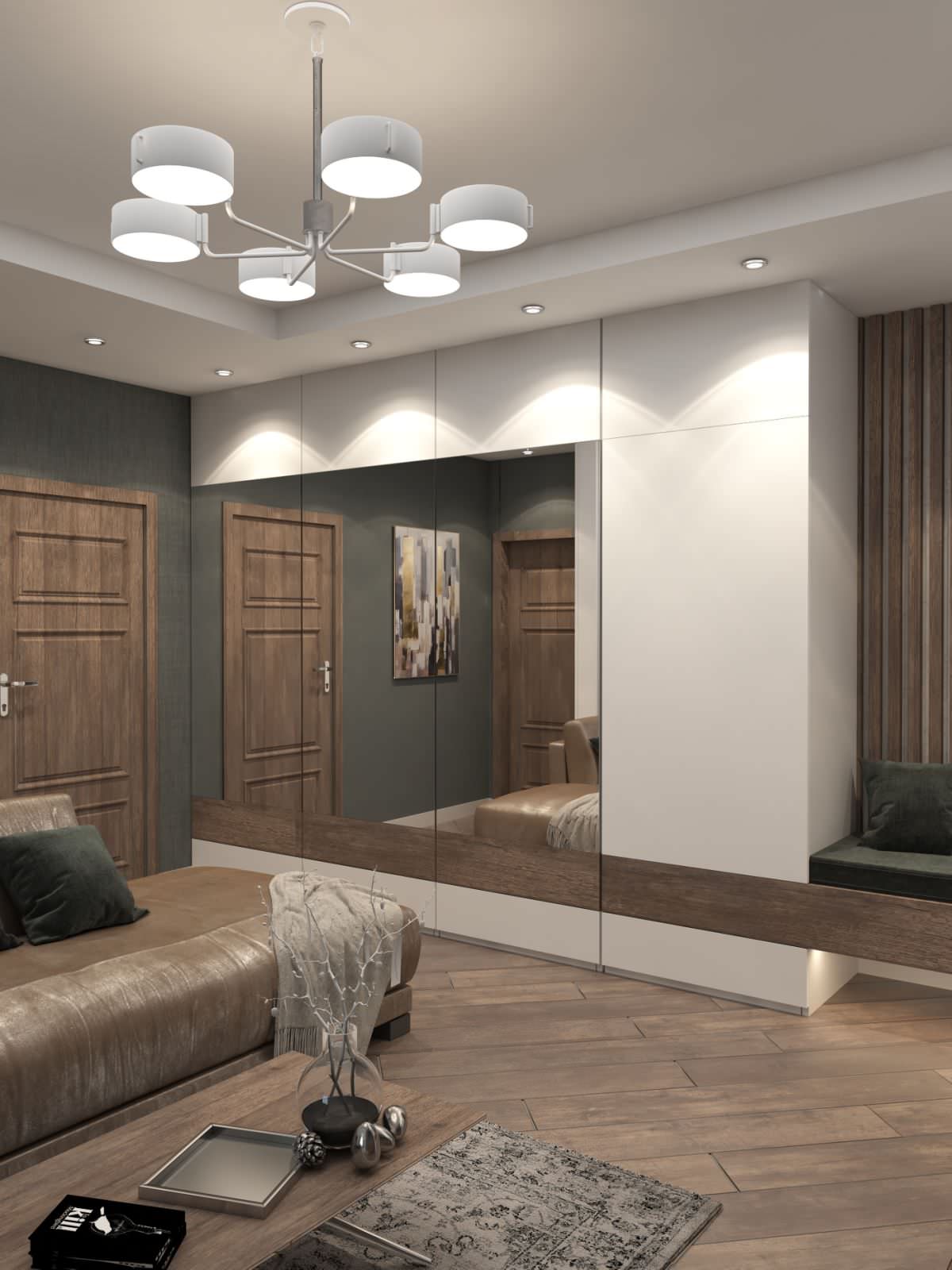 Обложка проекта: Двухкомнатная квартира со стеклом между гостиной и спальней